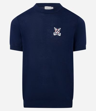 Remera Regular en Viscosa con Estampa y Bordado Marinero