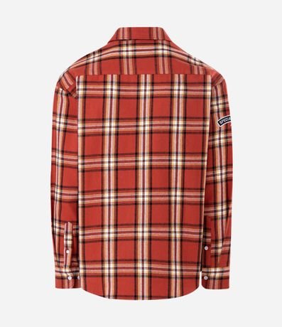 Camisa Oversized Manga Larga en Franela de Cuadros con Lettering Bordado 6