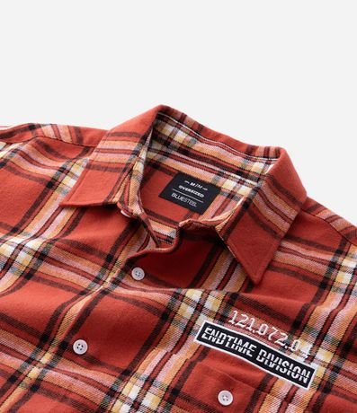 Camisa Oversized Manga Larga en Franela de Cuadros con Lettering Bordado 7
