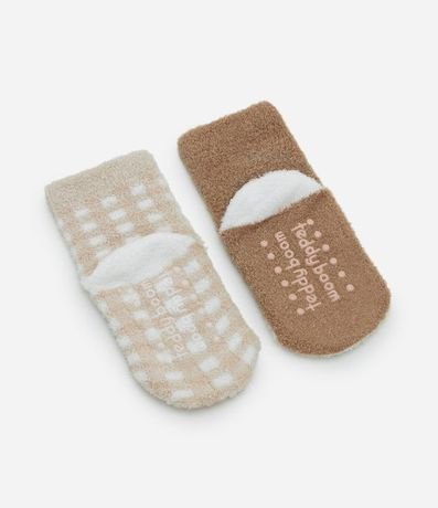 Kit 02 Pares de Medias Infantil en Chenille con Vichy y Conejito – Talle 0 a 12 Meses 2