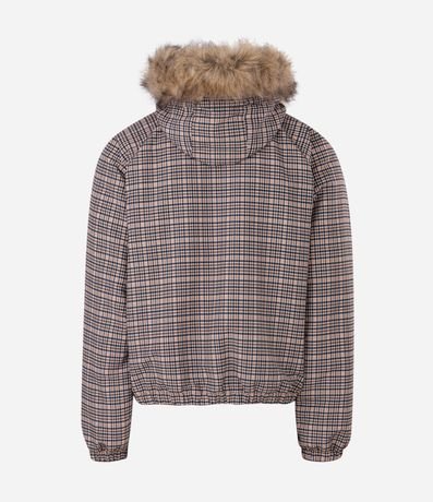 Campera Masculina Pesada de Cuadros con Capucha de Pelo 4