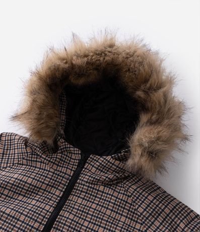 Campera Masculina Pesada de Cuadros con Capucha de Pelo 10