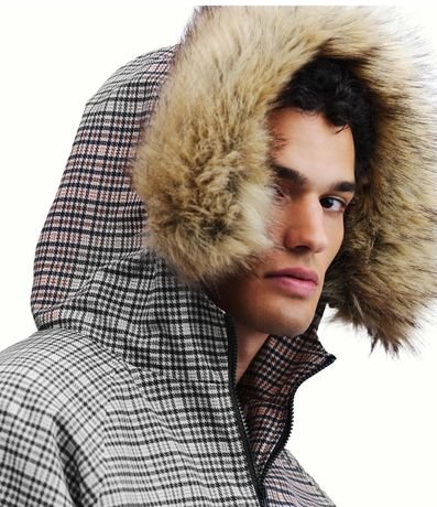 Campera Masculina Pesada de Cuadros con Capucha de Pelo 2