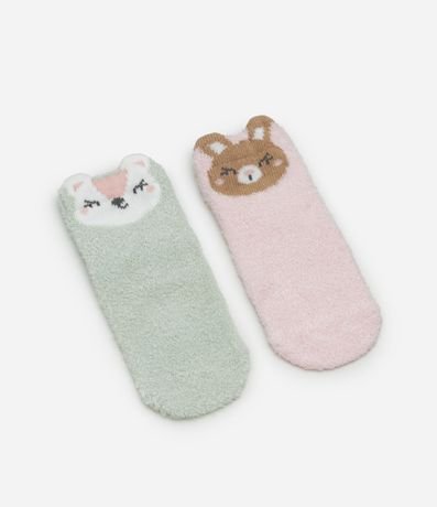 Kit 02 Medias Infantiles en Chenille con caritas de Bichos – Talle 0 a 12 Meses