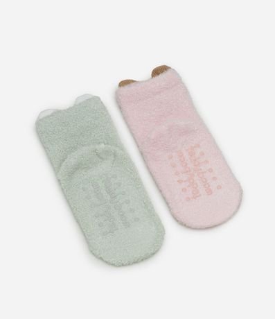 Kit 02 Medias Infantiles en Chenille con caritas de Bichos – Talle 0 a 12 Meses 2