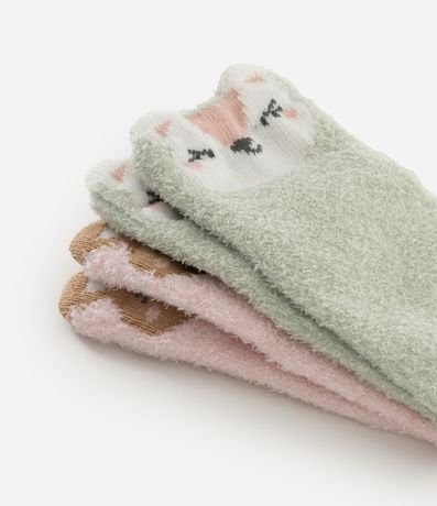 Kit 02 Medias Infantiles en Chenille con caritas de Bichos – Talle 0 a 12 Meses 4