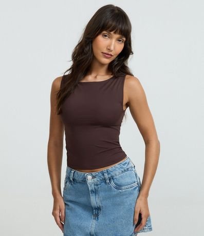 Blusa sin Manga en Microfibra con Escote Canoa