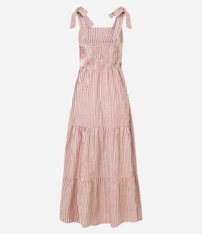 Vestido Largo en Sarga con Lazo en el Bretel y Rayas 6