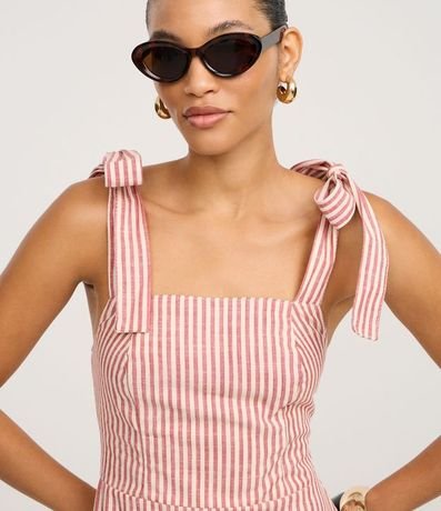 Vestido Largo en Sarga con Lazo en el Bretel y Rayas 3