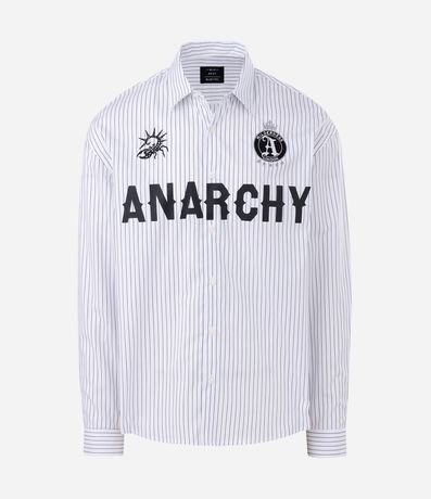 Camisa Manga Larga en Algodón Rayada con Lettering Anarchy 5