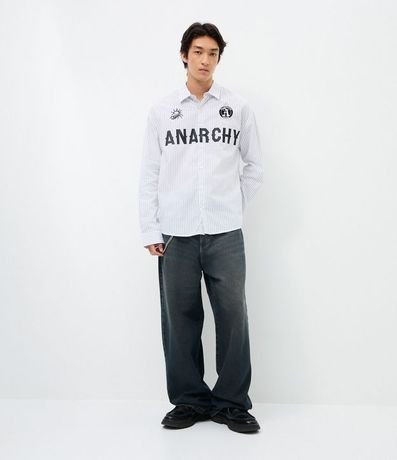 Camisa Manga Larga en Algodón Rayada con Lettering Anarchy 2
