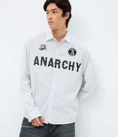 Camisa Manga Larga en Algodón Rayada con Lettering Anarchy 3