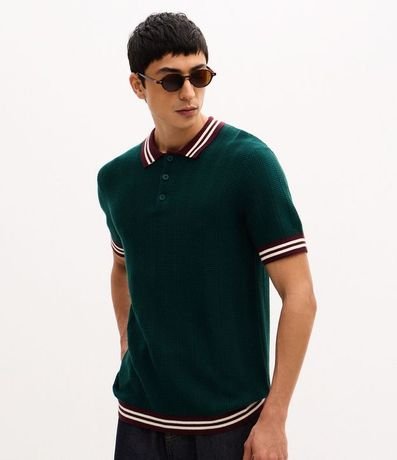 Polo Manga Corta en Punto Texturizado con Cuello Contrastante 1
