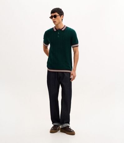 Polo Manga Corta en Punto Texturizado con Cuello Contrastante 1