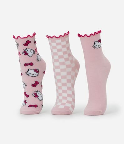 Kit 03 Medias en Algodón con Estampado Hello Kitty