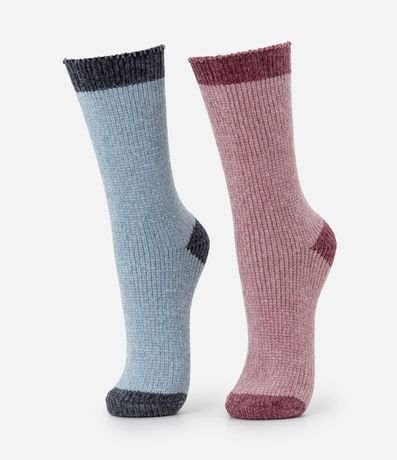 Kit 02 Pares de Medias caña Larga en Chenille y Detalles Contrastantes