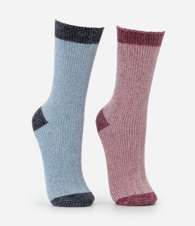 Kit 02 Pares de Medias caña Larga en Chenille y Detalles Contrastantes 2