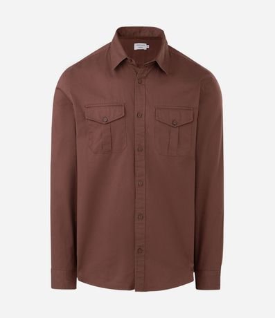 Camisa Manga Larga en Sarga con Bolsillos Delanteros