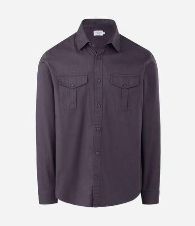 Camisa Manga Larga en Sarga con Bolsillos Delanteros