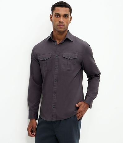 Camisa Manga Larga en Sarga con Bolsillos Delanteros
