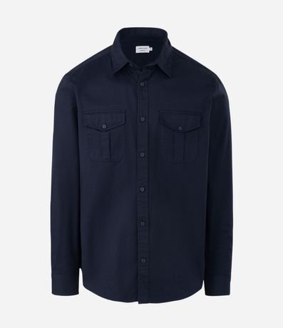 Camisa Manga Larga en Sarga con Bolsillos Delanteros