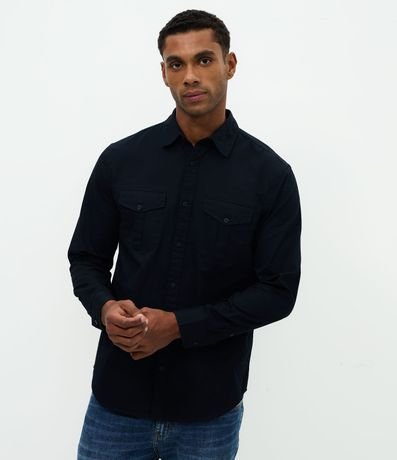 Camisa Manga Larga en Sarga con Bolsillos Delanteros