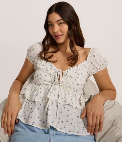 Blusa Manga corta con Estampa Floral y Volados