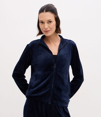 Campera Deportiva Plush con Cuello Alto y Cierre en Cremallera