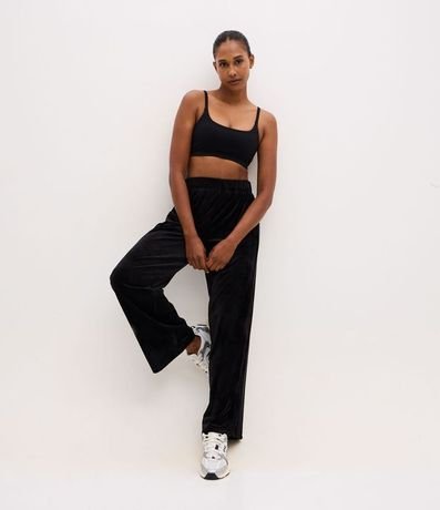 Pantalón Recto en Plush con Cintura Elástica