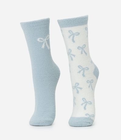 Kit 02 Medias Caña Larga en Chenille con Estampado de Lacitos