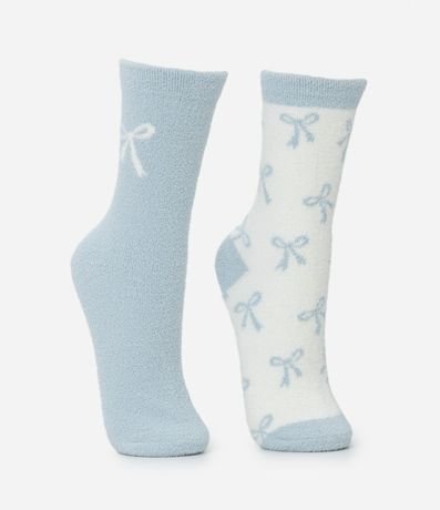 Kit 02 Medias Caña Larga en Chenille con Estampado de Lacitos 2