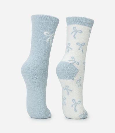 Kit 02 Medias Caña Larga en Chenille con Estampado de Lacitos 3