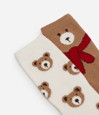Kit 02 Medias Caña Larga en Chenille con Estampa de Osito 5