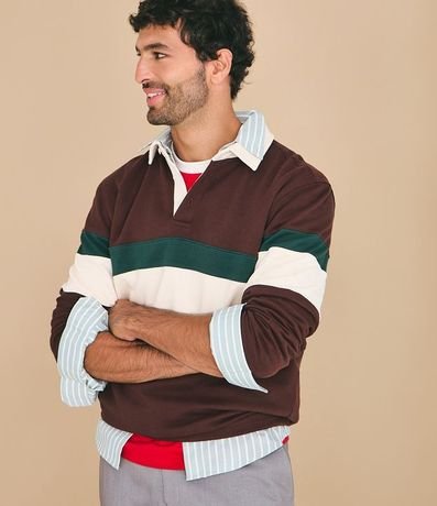 Saco Algodón con Cuello Polo Estampa Bloque de Color