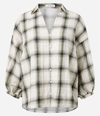 Blusa Manga 3/4 en Viscosa con Estampa de Cuadros 6