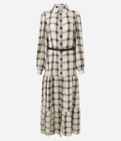 Vestido Long Midi en Viscosa de Cuadros con Cinturón 6