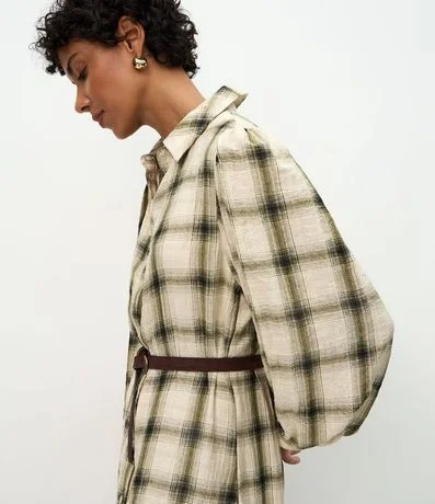 Vestido Long Midi en Viscosa de Cuadros con Cinturón 3