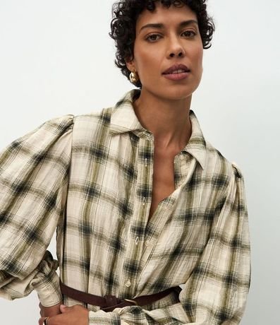 Vestido Long Midi en Viscosa de Cuadros con Cinturón 4