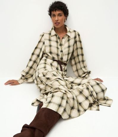 Vestido Long Midi en Viscosa de Cuadros con Cinturón 5