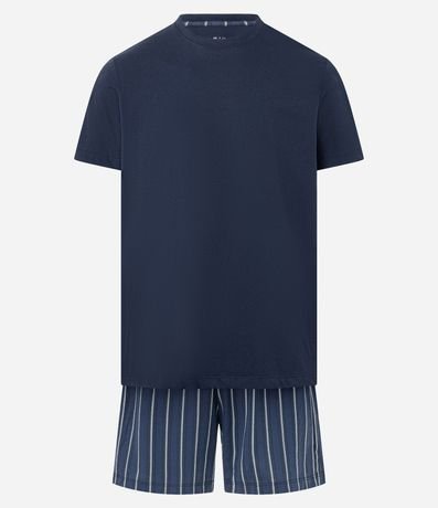 Pijama Corto en Algodón con Rayas Contrastantes