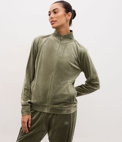 Campera Deportiva Plush con Cuello Alto y Cierre en Cremallera