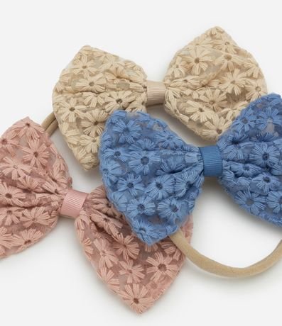 Kit 03 Vinchas Infantiles en Tule con Moñitas Texturizados – Talle U 2