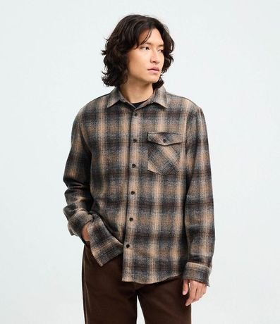 Camisa Comfort en Flanesa con Bolsillo y Estampa de Cuadros