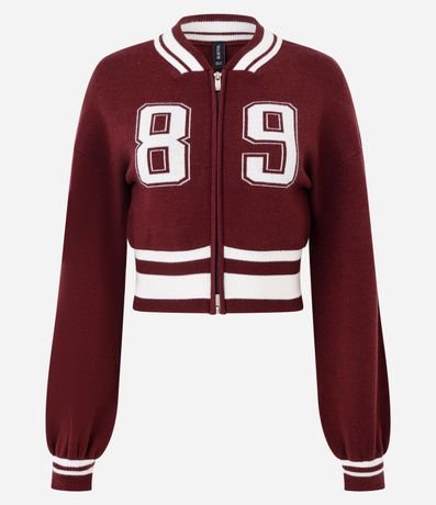 Cardigan College en Punto con Cremallera y Estampa Numérica 5