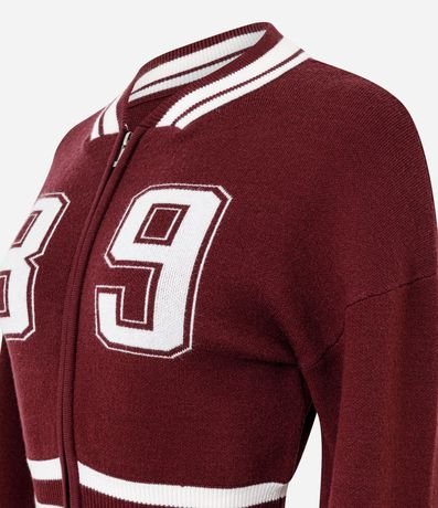 Cardigan College en Punto con Cremallera y Estampa Numérica 6