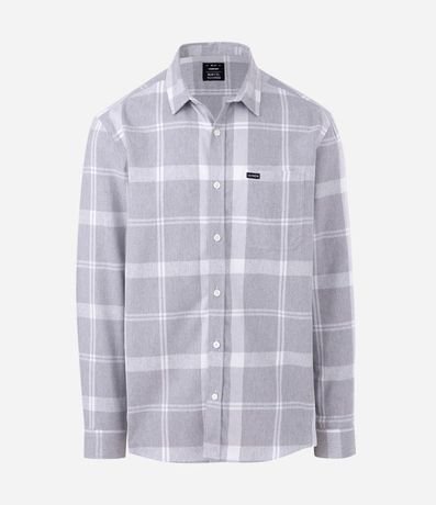 Camisa en Franela de Cuadros con Bolsillos y Botones Delanteros