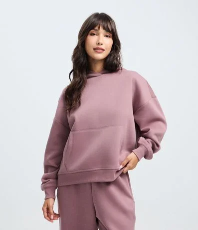 Buzo Cerrado en Algodón con Felpa y Bolsillo Canguro