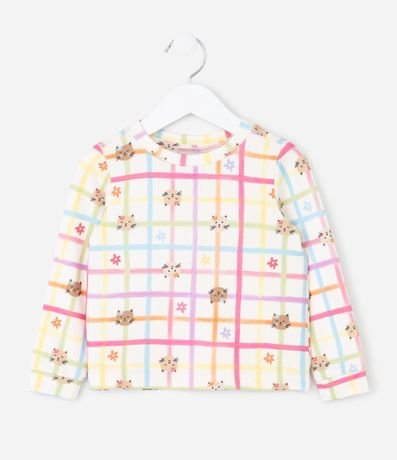 Pijama Infantil Estampa Cuadrículada Flores y Gatito – Talle 2 a 6 años 3