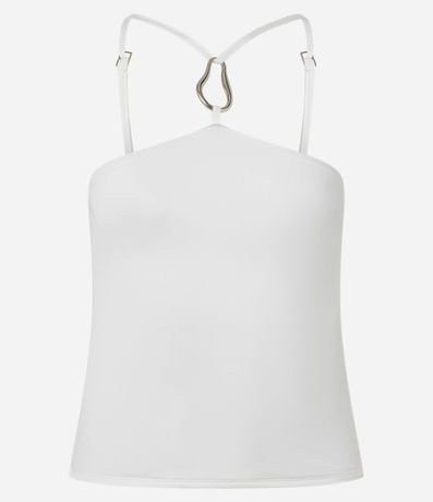 Blusa con Cuello Halter en Microfibra con Adorno en el Centro 4