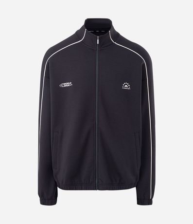 Buzo Boxy con Cremallera en Microfibra con Lettering en el Pecho y Raya en las Mangas 4